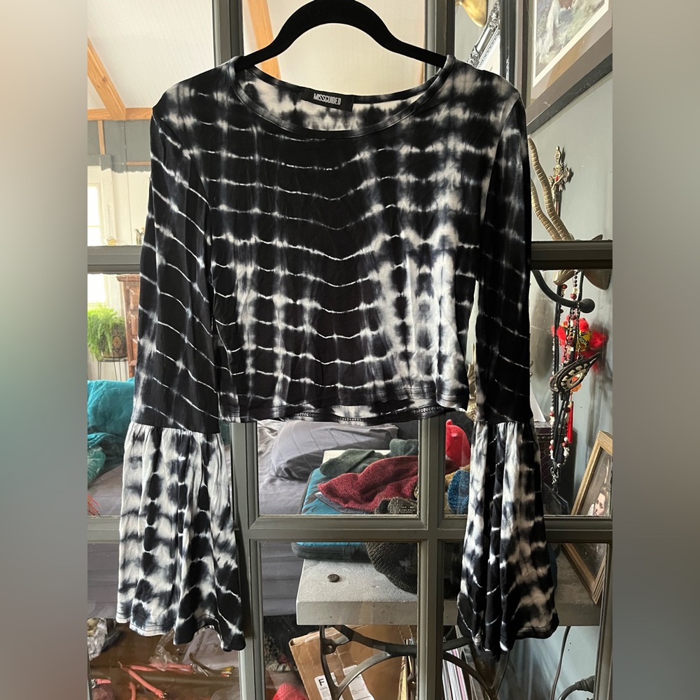Missguided boho tie dye bell sleeved crop top